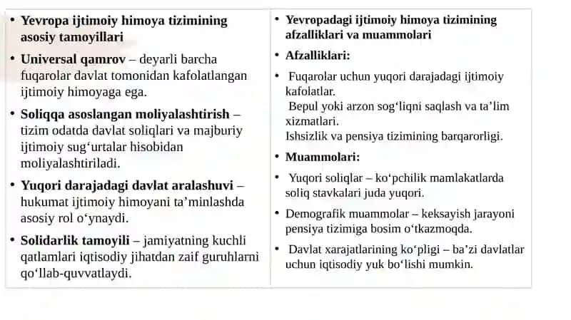 Yevropa Ittifoqi, AQSH va Yaponiya mamalakatlari ijtimoiy himoyasining farqli jihatlari 4