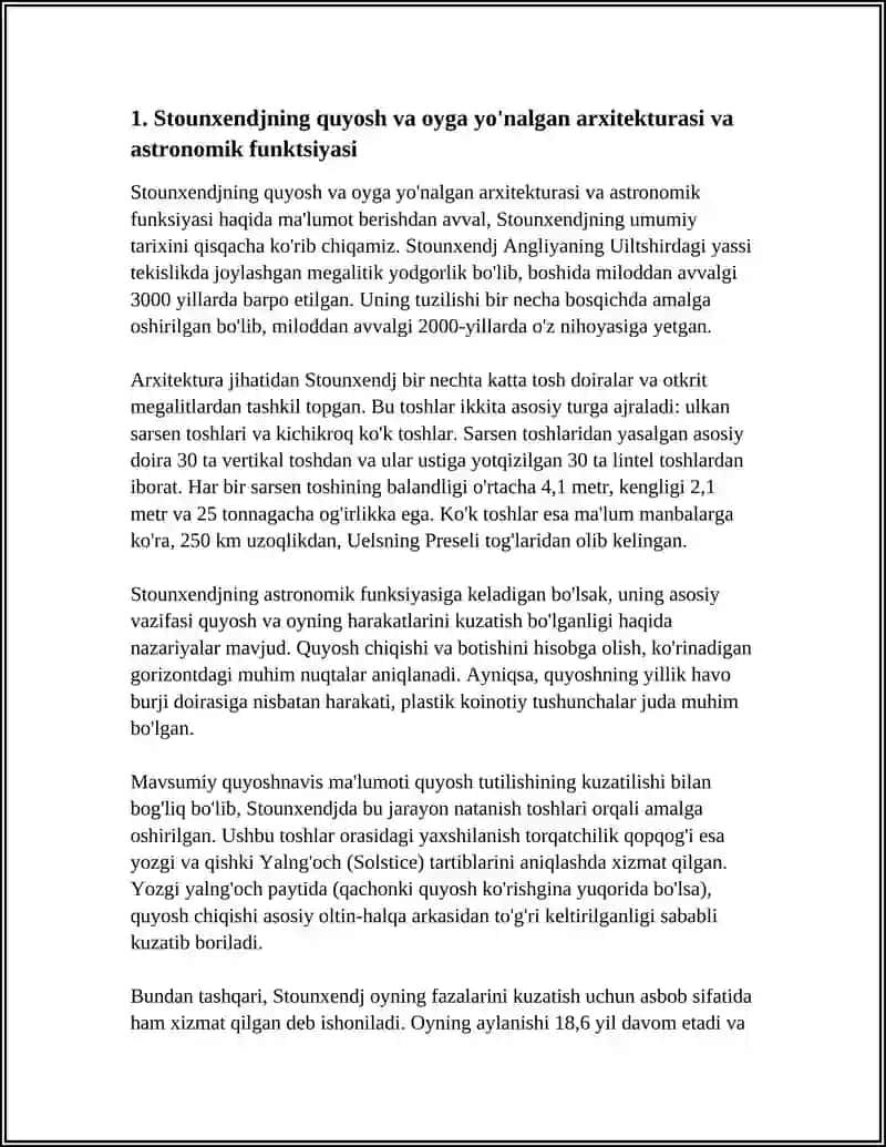 Stounxendj Astronomik Qurilmalarining Qoldiqlari (Angliya) Qo'qirilgan Qala (Xorazm) Astronomik Rasadxonasi 4 Asr Qadimgi Xitoy, Misr, Gretsiyada Astronomiya 4