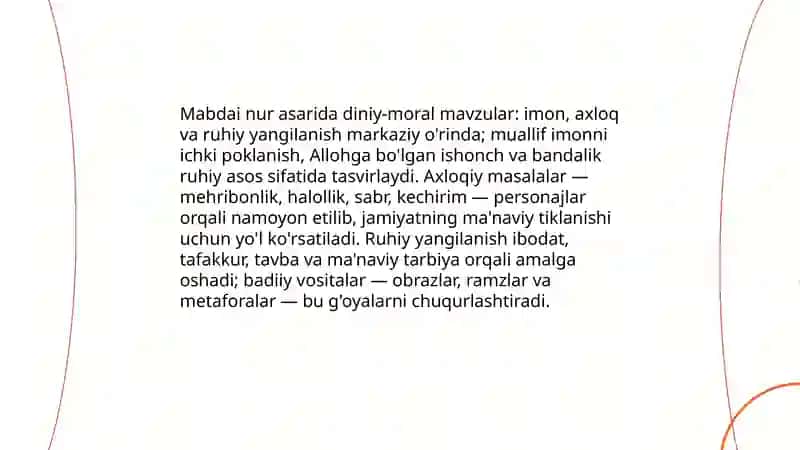 Mabdai nur asarining gʻoyaviy va badiiy xususiyatlari 4