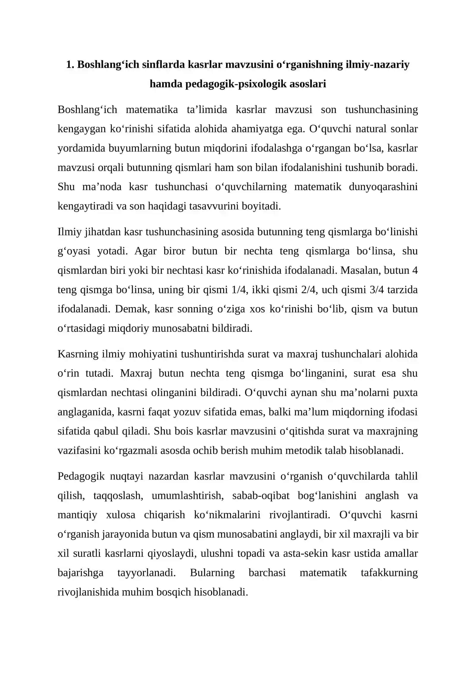 BOSHLANG‘ICH SINFLARDA KASRLAR MAVZUSINI O‘RGANISH METODIKASI 4