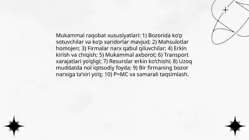 Raqobatli bozor va uning xususiyatlari 4