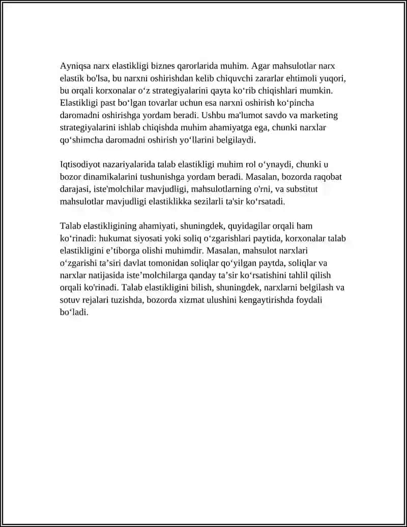 TALAB VA TAKLIF ELASTIKLIGI KO‘RSATKICHI 4