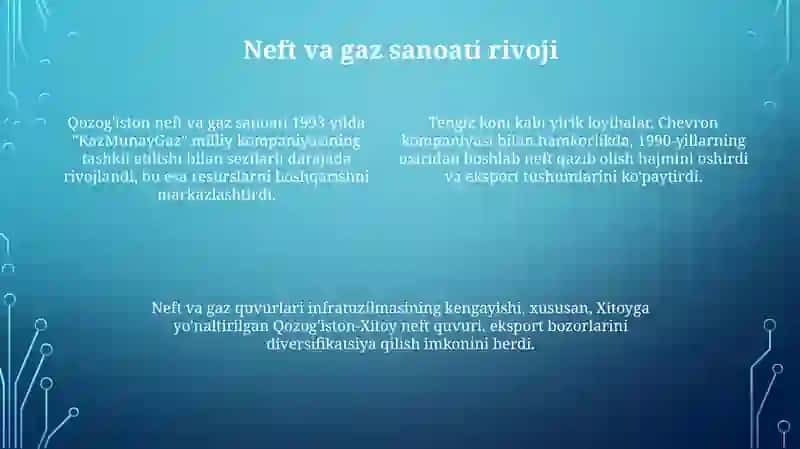 Qozog'istonda mustaqillik yillarida qaysi iqtisodiy sohalar tez rivojlandi 4