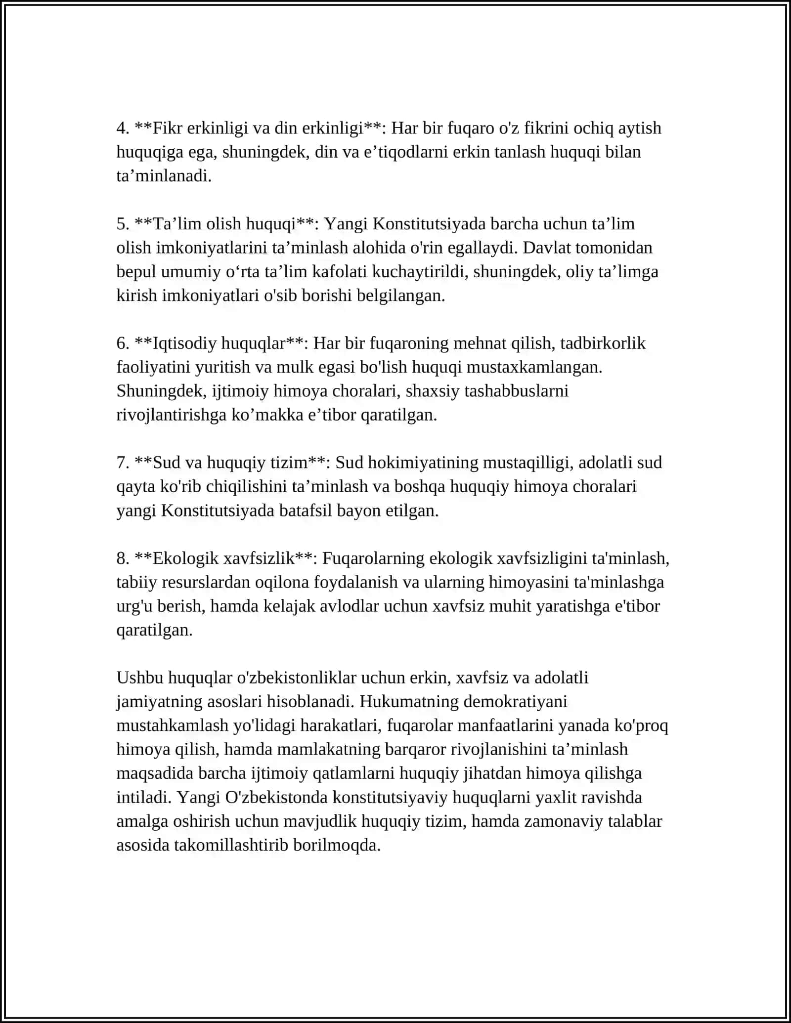 YANGI O'ZBEKISTONDA INSON-HUQUQLARI VA ERKINLIKLARI KAFOLATINING YARATILISHI 4