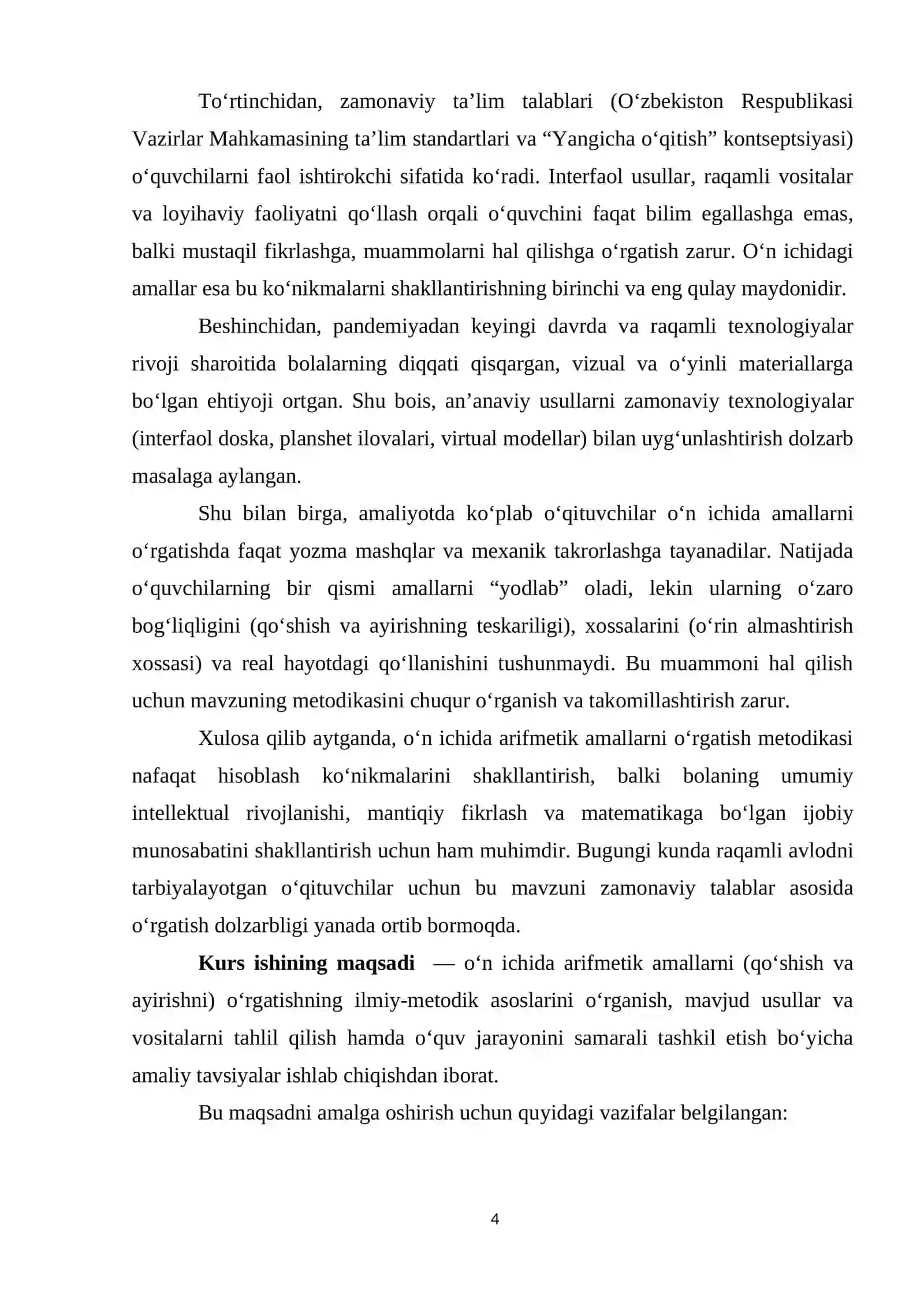 O‘n ichida arifmetik amallarni o‘rgatish metodikasi 4