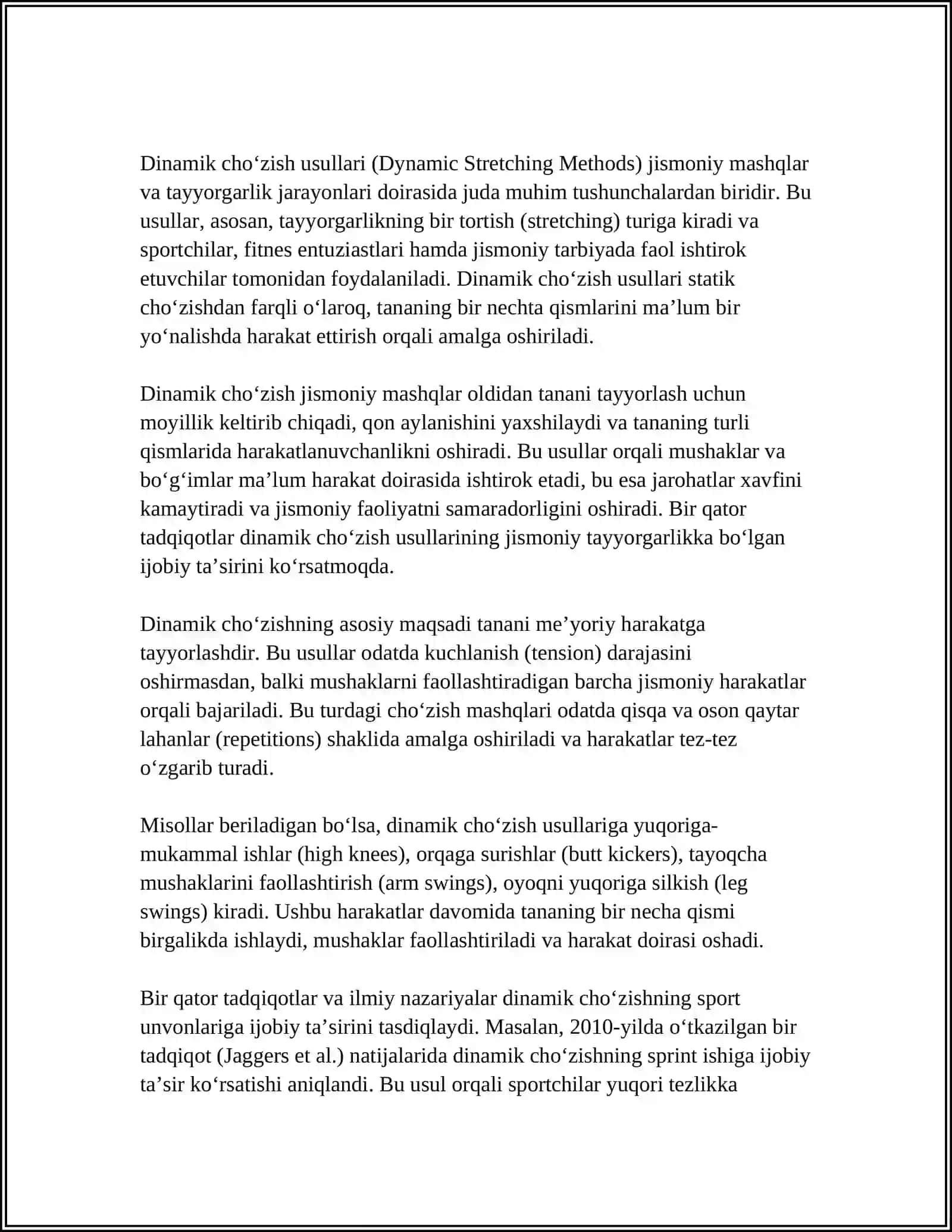 MUSTAQIL ISH Mavzu: STRETCHING. STRETCHING BILAN SHUG'ULLANISH METODIKASI 4
