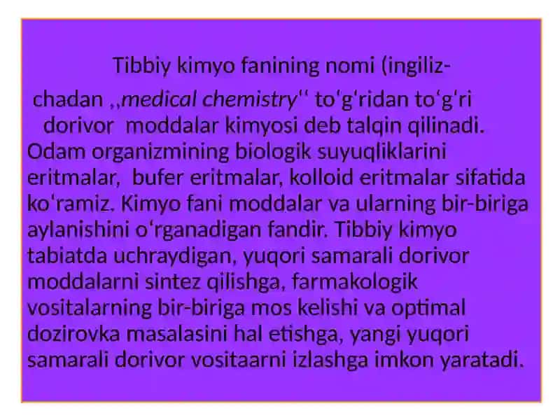 Tibbiy kimyo fanining ahamiyati 4