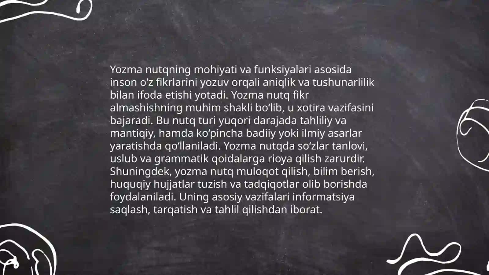 Oğzaki va yozma nutq.Yozish kónikmalarini baholovchi test topshiriqlari bilan ishlash 4