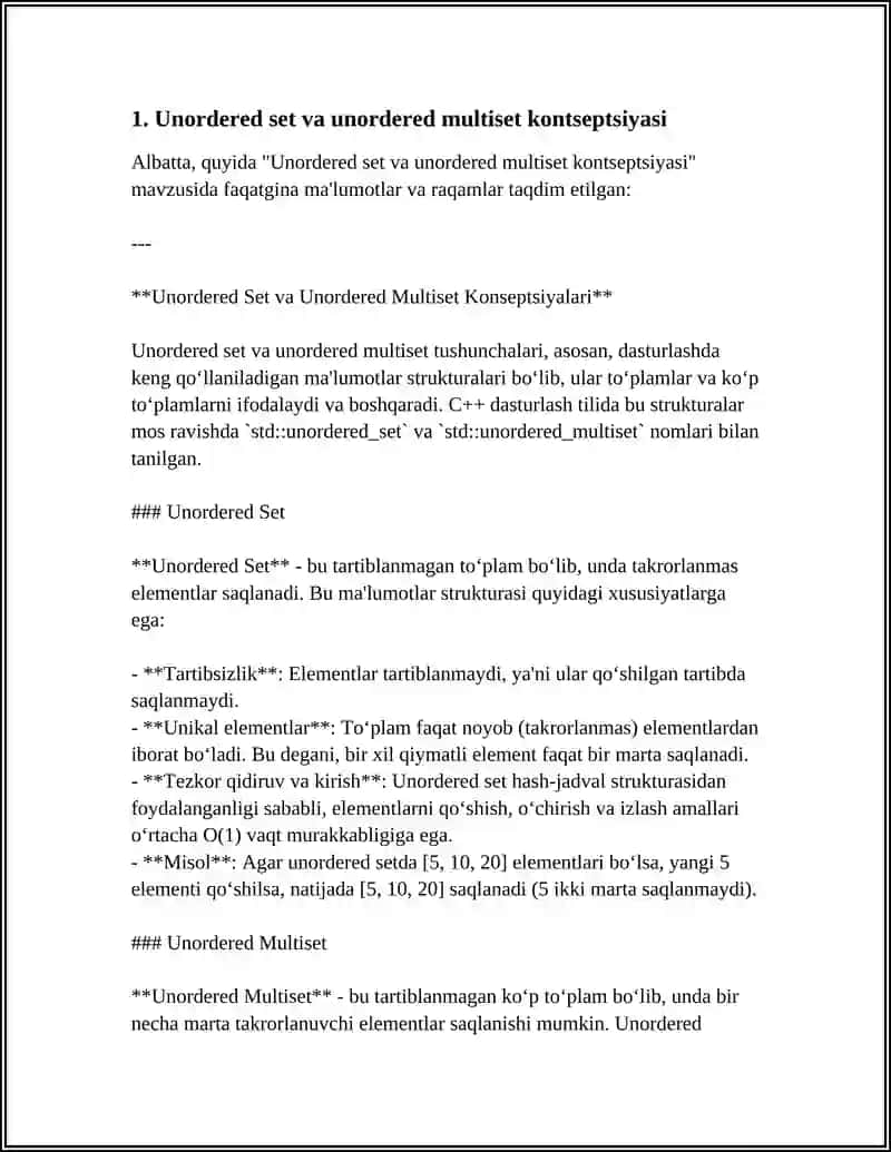 "UNORDERED-SET VA UNORDERED-MULTISET KONTEYNERLARI SINFI VA UNING METODLARI HAQIDA" 4