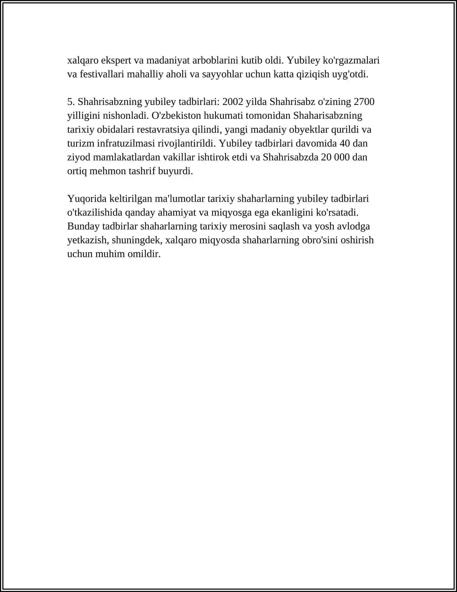TARIXIY SHAHARLARNING YUBILEYLARINI XALQARO MIQYOSDA NISHONLANISH 4