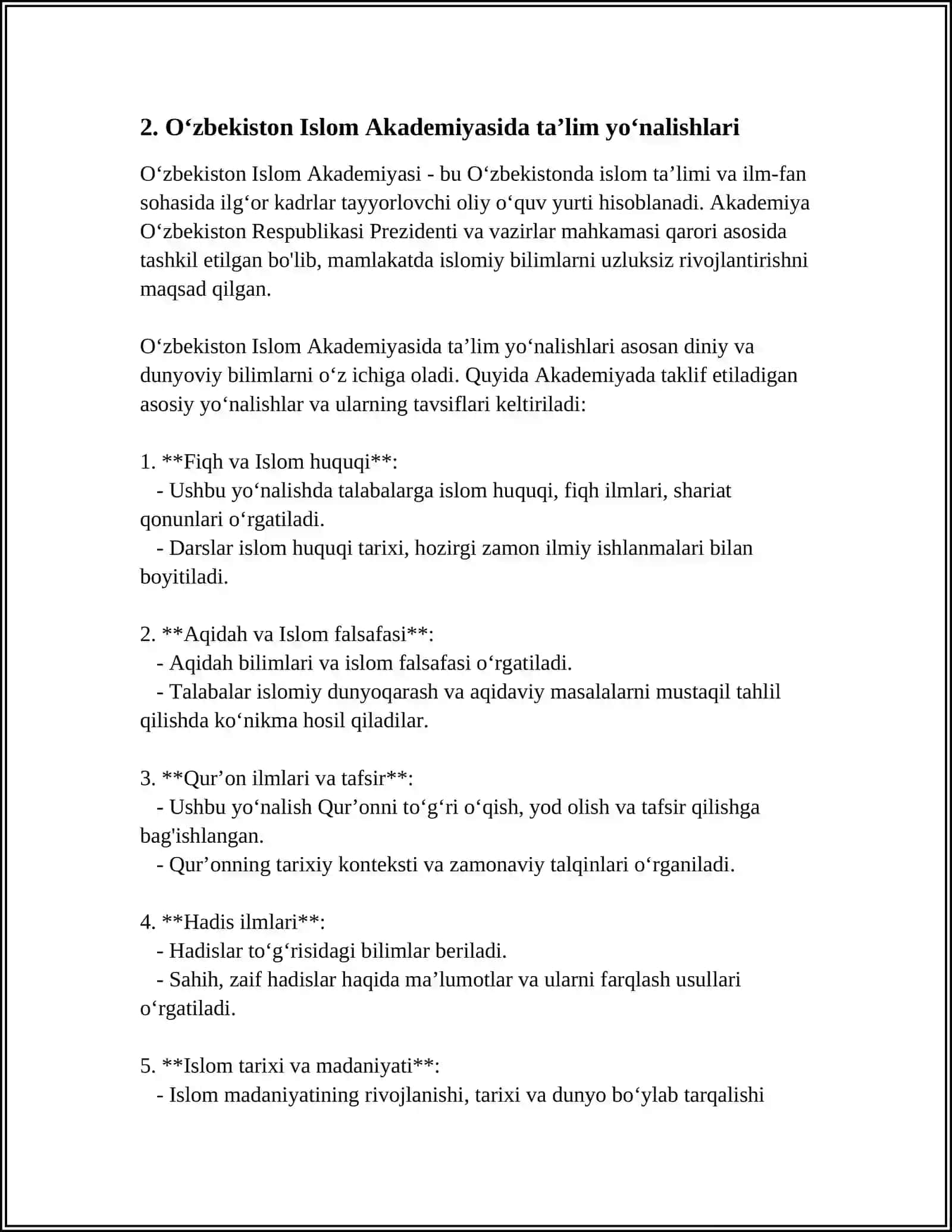 Oʻzbekiston Xalqaro Islom Akademiyasi Mustaqil Ish 4