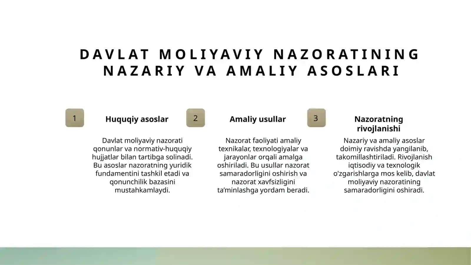 O‘zbekiston Respublikasining moliyaviy nazorat tizimida auditning tutgan o‘rni 4
