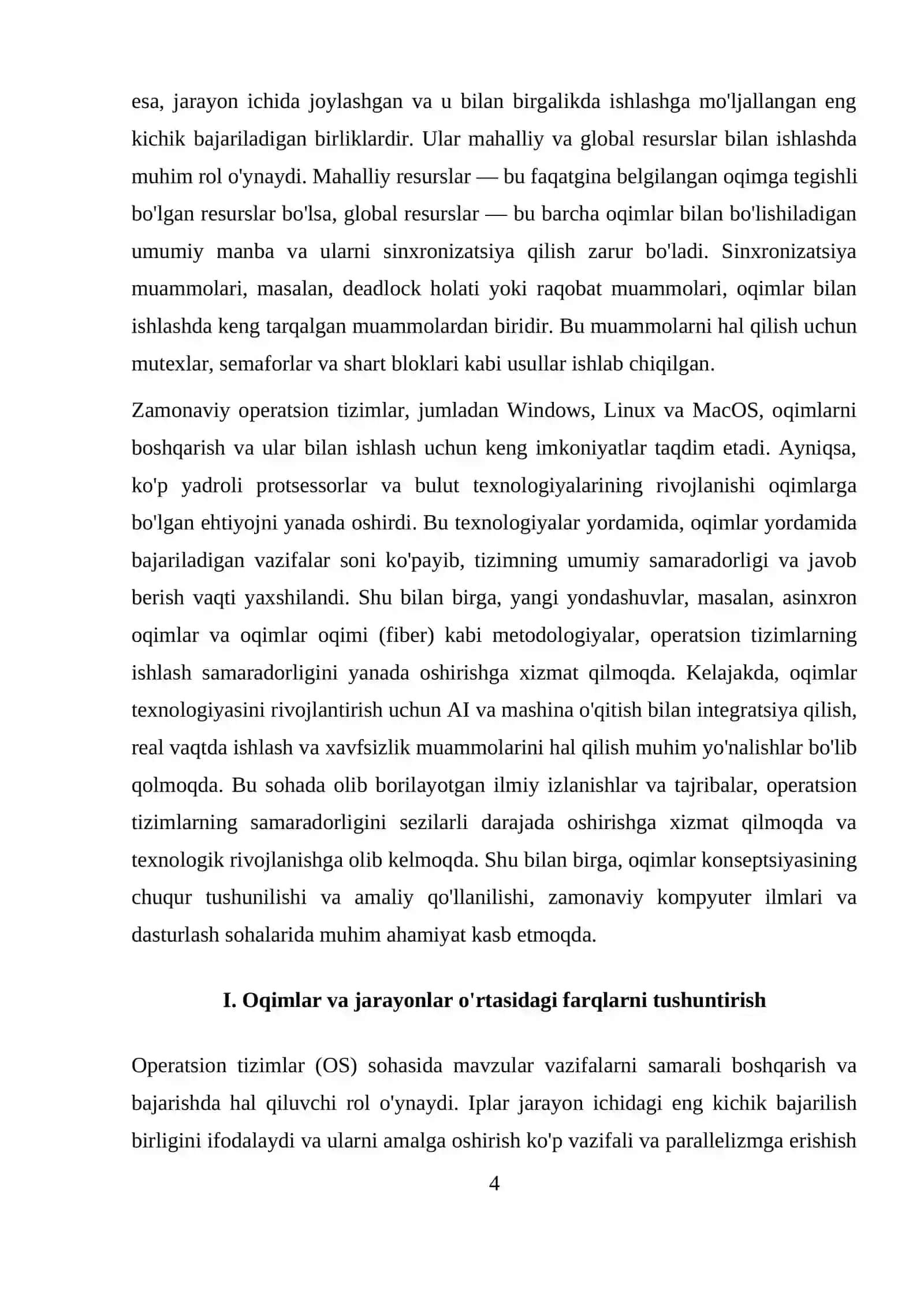 OPERATSION TIZIMLARDA OQIMLAR (THREADS) HAQIDA MA’LUMOT KELTIRING 4