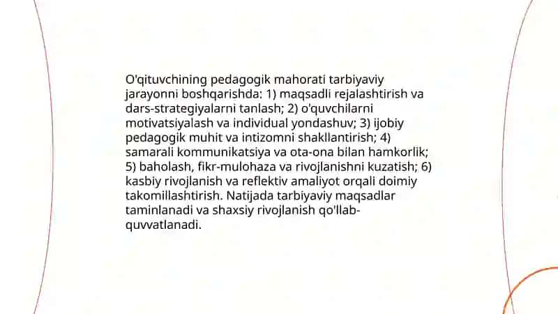 Tarbiyaviy ishlarmi amalga oshirishda pedagogik mahoratning oʻrni 4