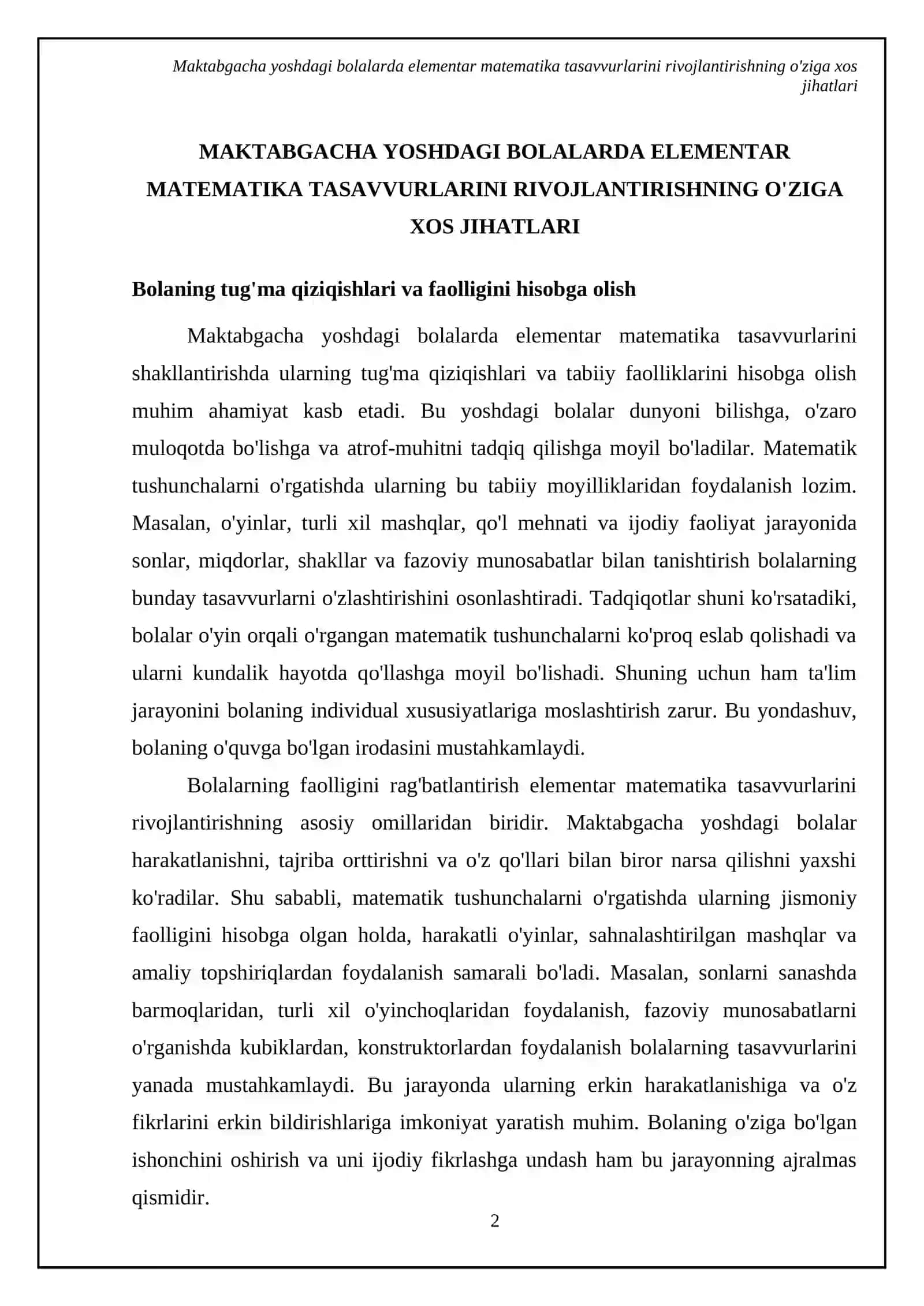 Mavzu: Mavzu davlat talablar asosida elementar matematika tasavvurlarni 4