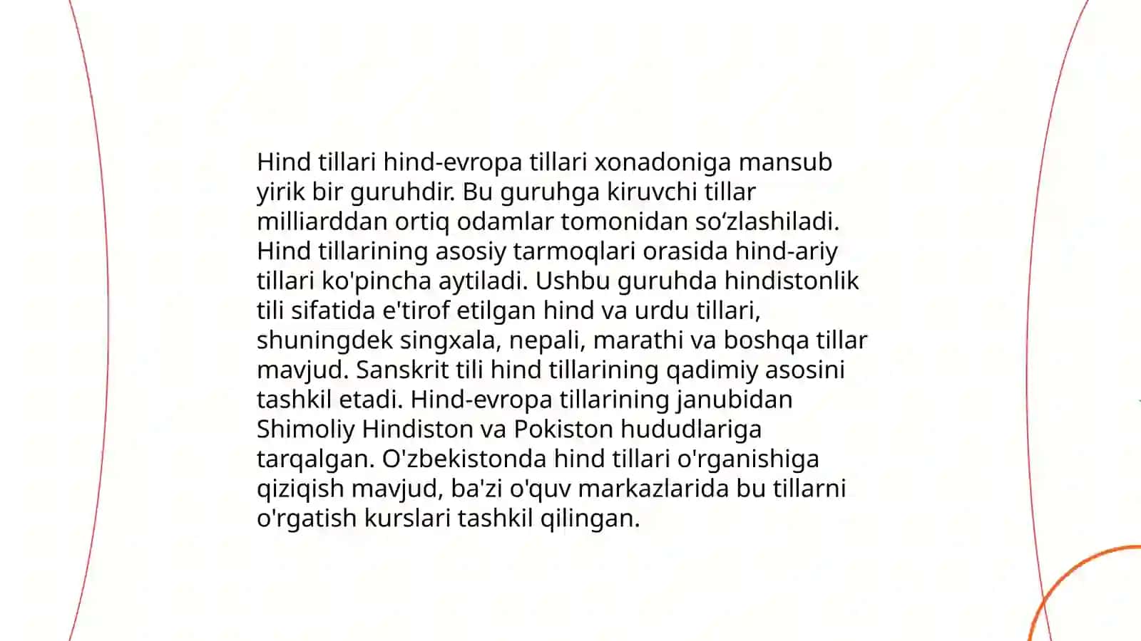 Til oilalari. Hind, Yevropa roman tillari 4