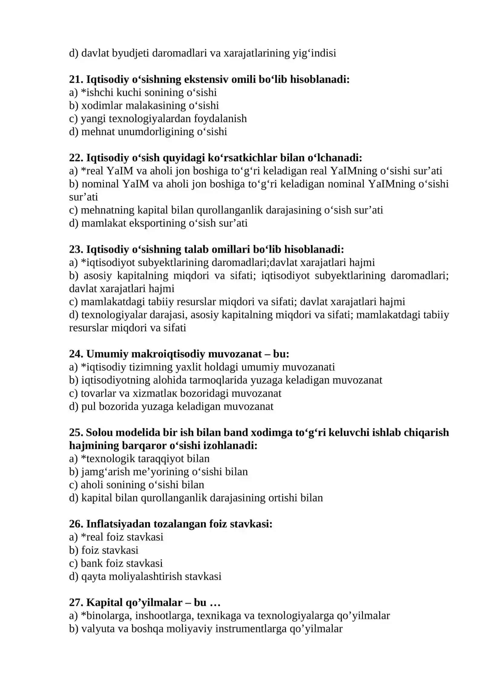 Динамик makroiqtisodiyot fanidan test savollari 4