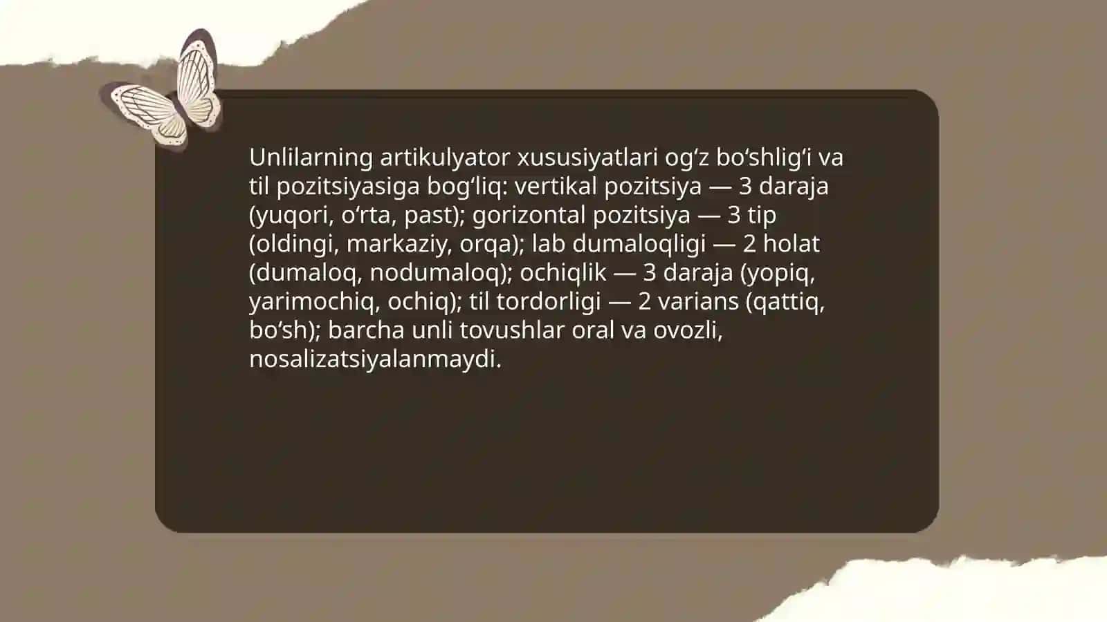 O’zbek tilida unli tovushlar tizimi 4