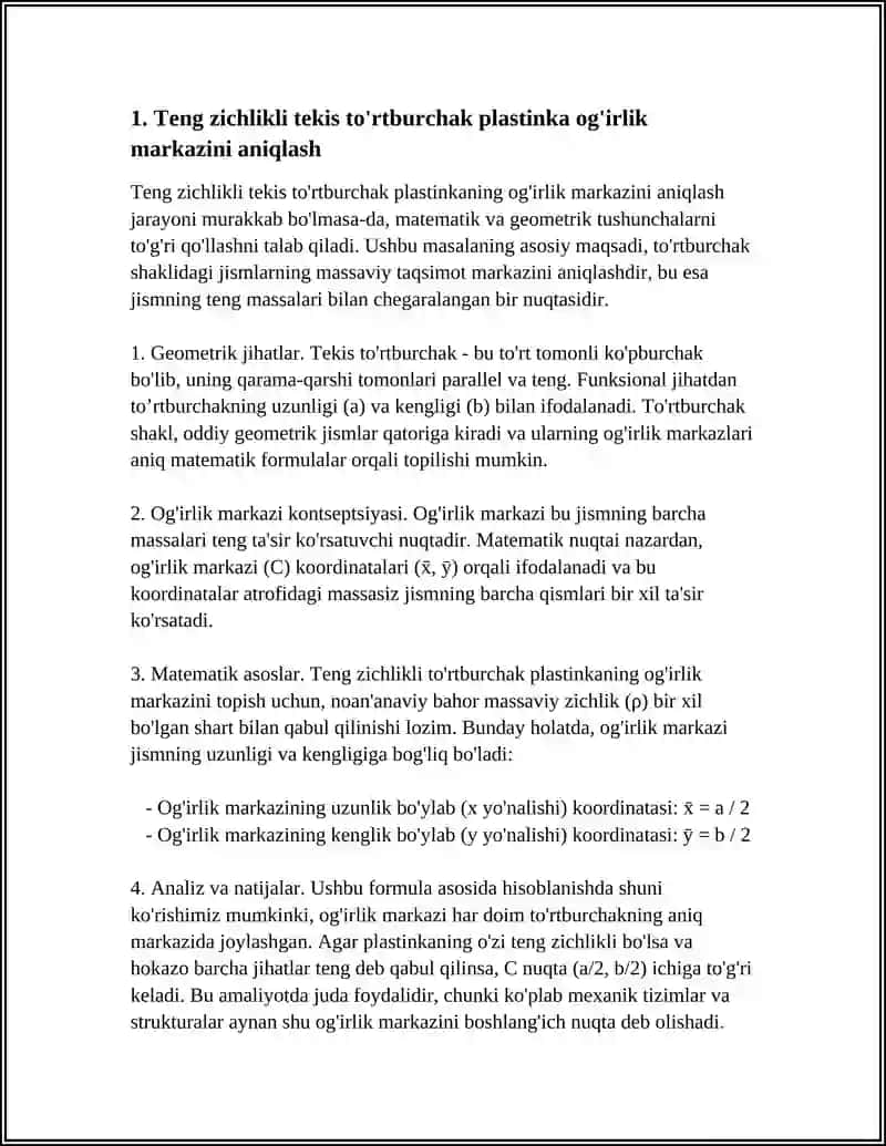 ODDIY SHAKLLI BA’ZI BIR JINSLI JISMLARNING OG’IRLIK MARKAZINI ANIQLASHGA DOIR MASALA 4