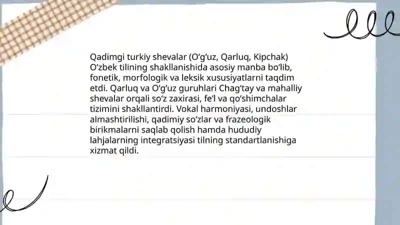 Oʻzbek tilining tarixiy shakillanishida shevalarning roli 4