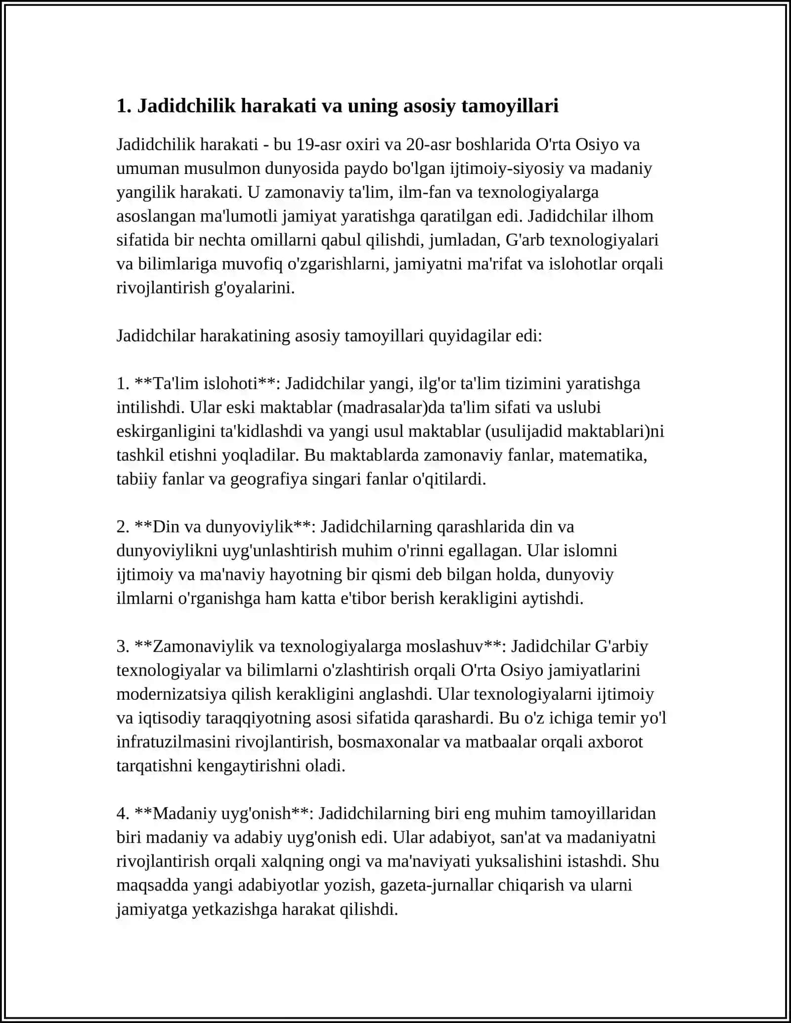 JADID MARIFATPARVARLARINING OLKA IJTIMOIY-MANAVIY HAYOTIDA TUTGAN O'RNI MUNAVVAR QORI, FITRAT, BEHBUDIY, AVLONIY 4
