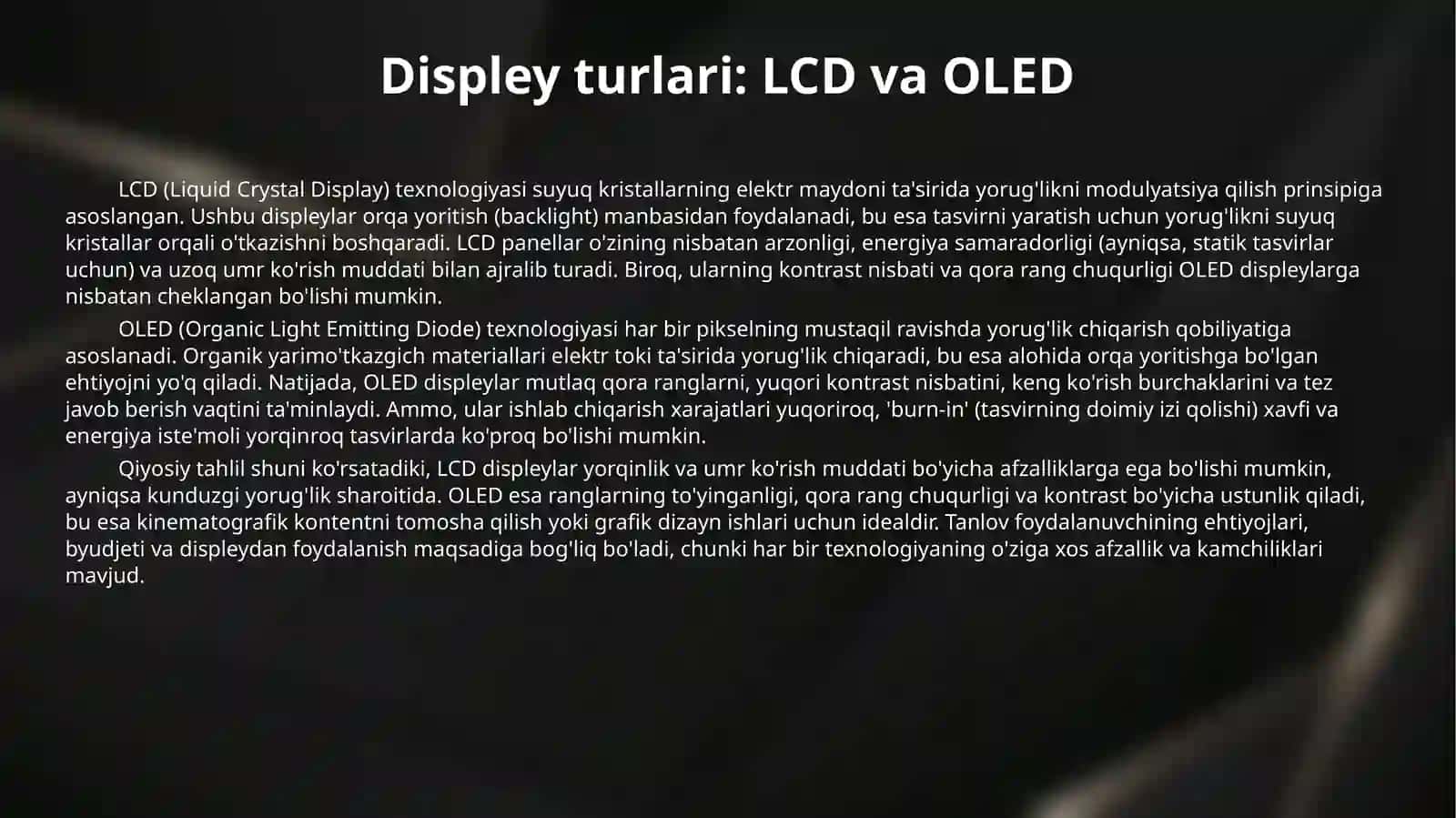 Ekran va uning asosiy xususiyatlari va ishlash printsiplari 4