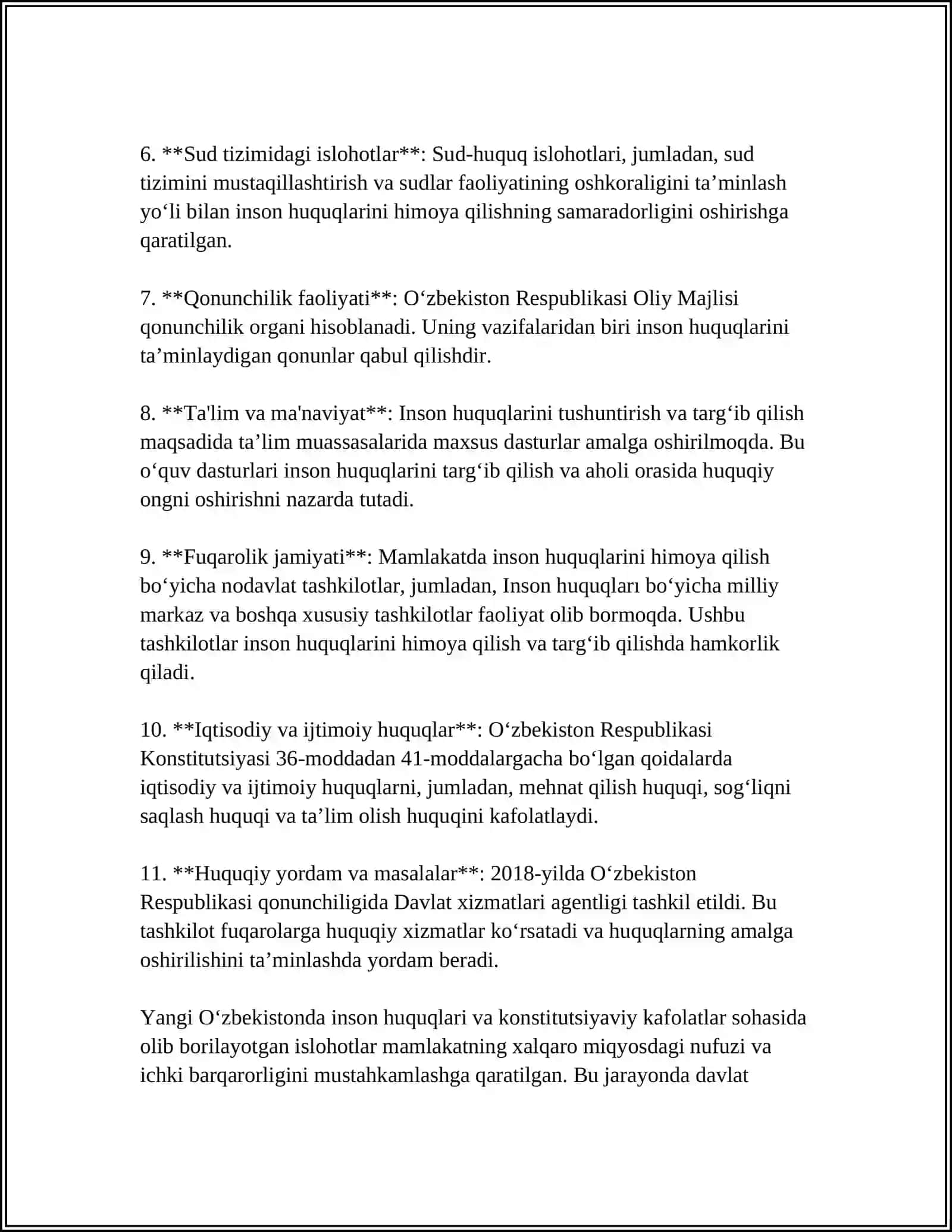 YANGI OʻZBEKISTONDA INSON HAQ-HUQUQLARI VA ERKINLIKLARI KAFOLATINING YARATILISHI 4
