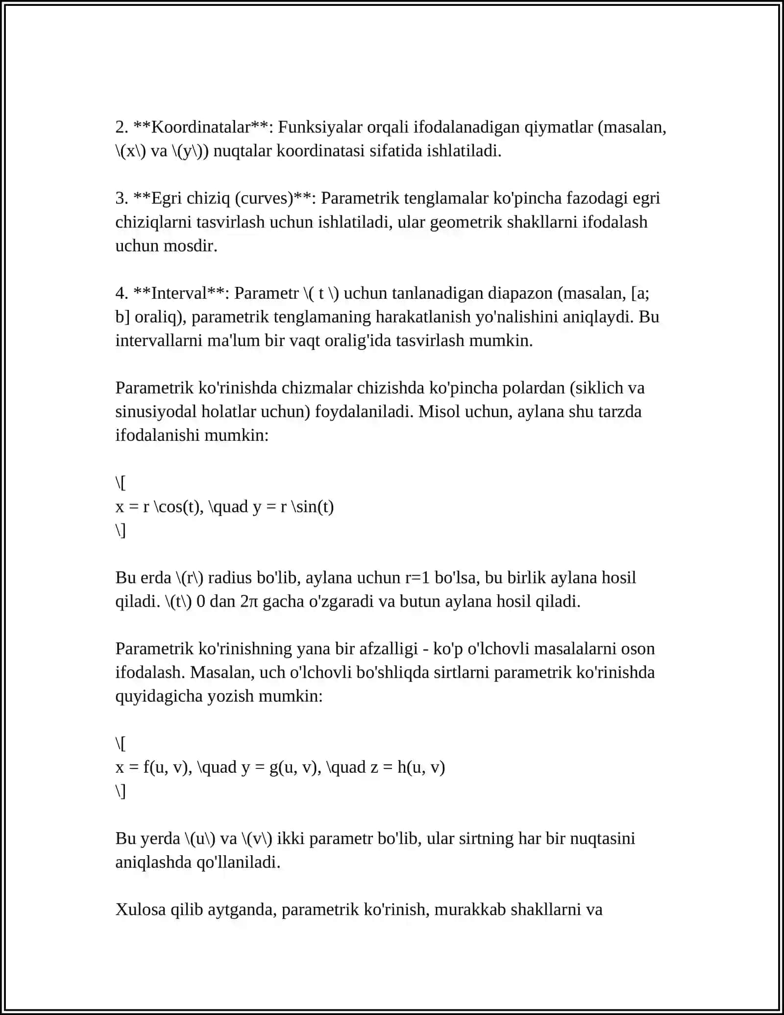 Parametrik ko'rinishda berilgan funksiya 4