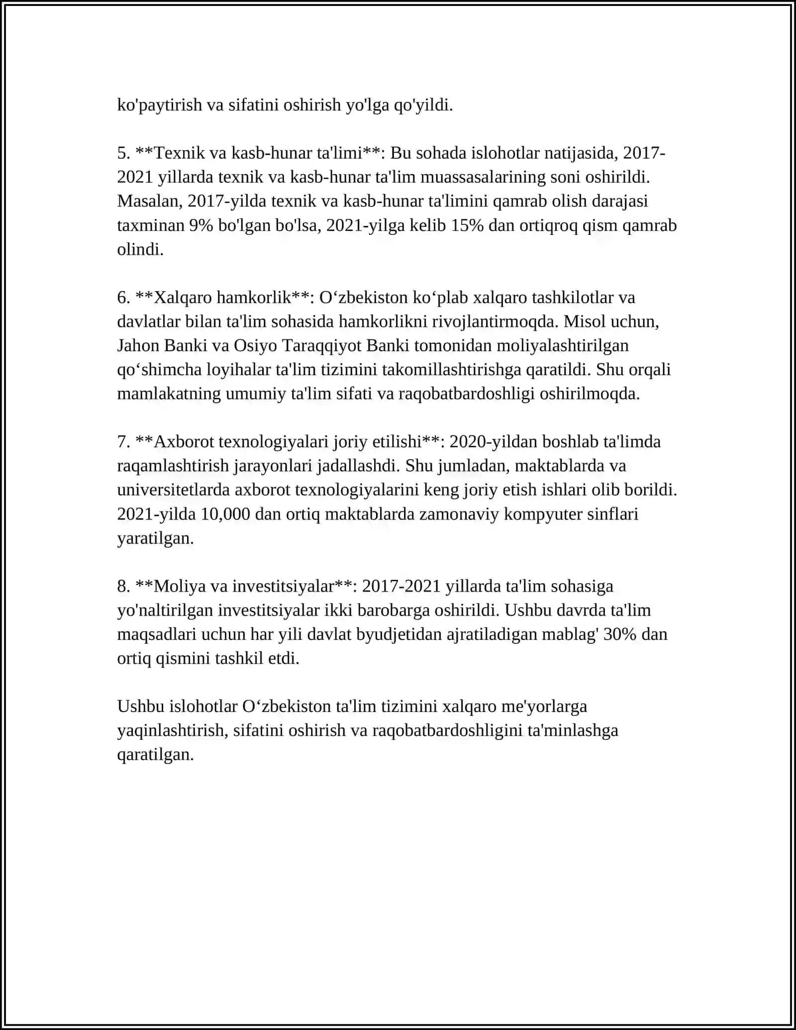 O‘ZBEKISTONDA IJTIMOIY SOHADA AMALGA OSHIRILAYOTGAN O‘ZGARISHLAR MAZMUN VA MOHIYATI 4