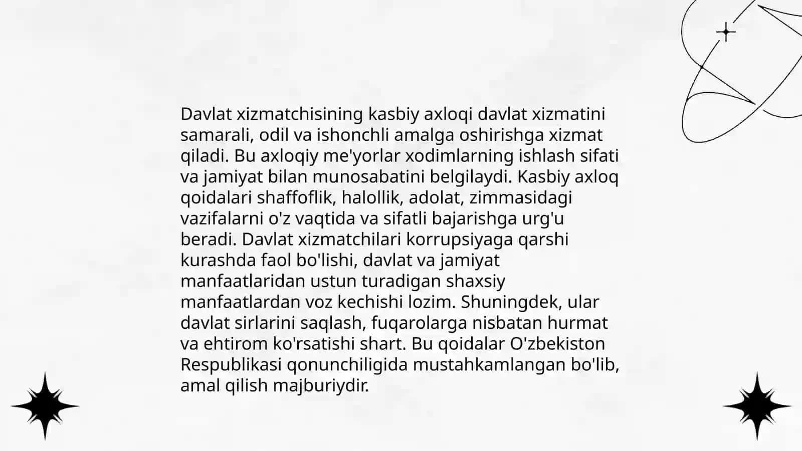 Davlat xizmatchisi faoliyati, kasbiy axliqi va oziga xos xususiyati 4