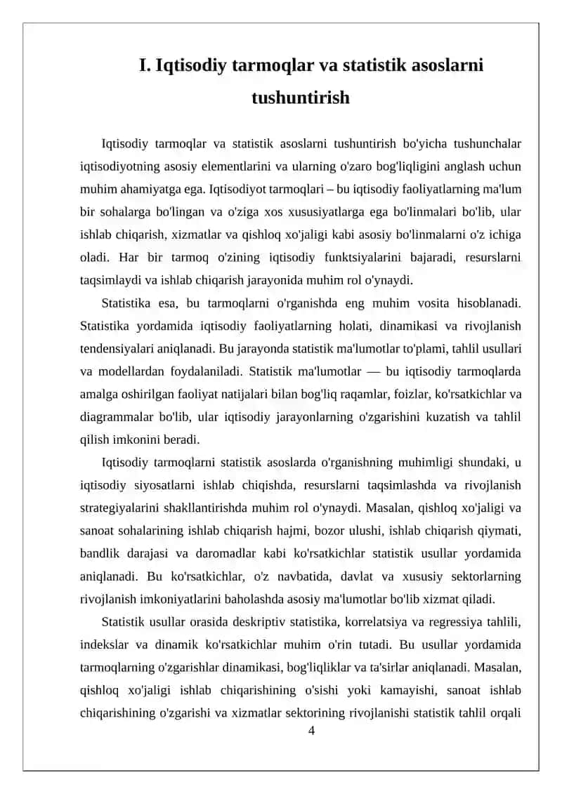 IQTISODIYOT TARMOQLARI SANOATI XIZMATLAR QISHLOQ XO'JALIGI BOʻYICHA STATISTIK TAHLILIY MA'LUMOTNOMA TAYYORLASH 4