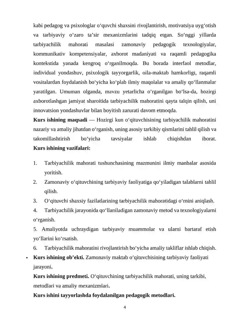 O‘QITUVCHI TARBIYACHILIK MAHORATINING ASOSIY MAHORATI 4