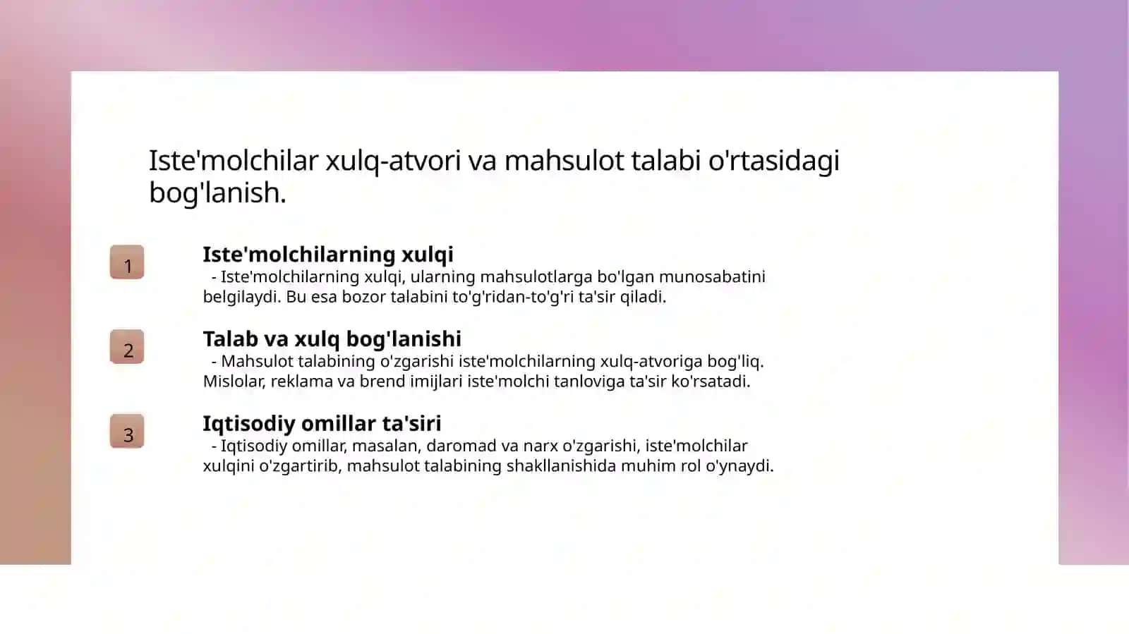 BIROR MAHSULOT BOʻYICHA INDIVIDUAL VA BOZOR TALABINING TAHLILI 4
