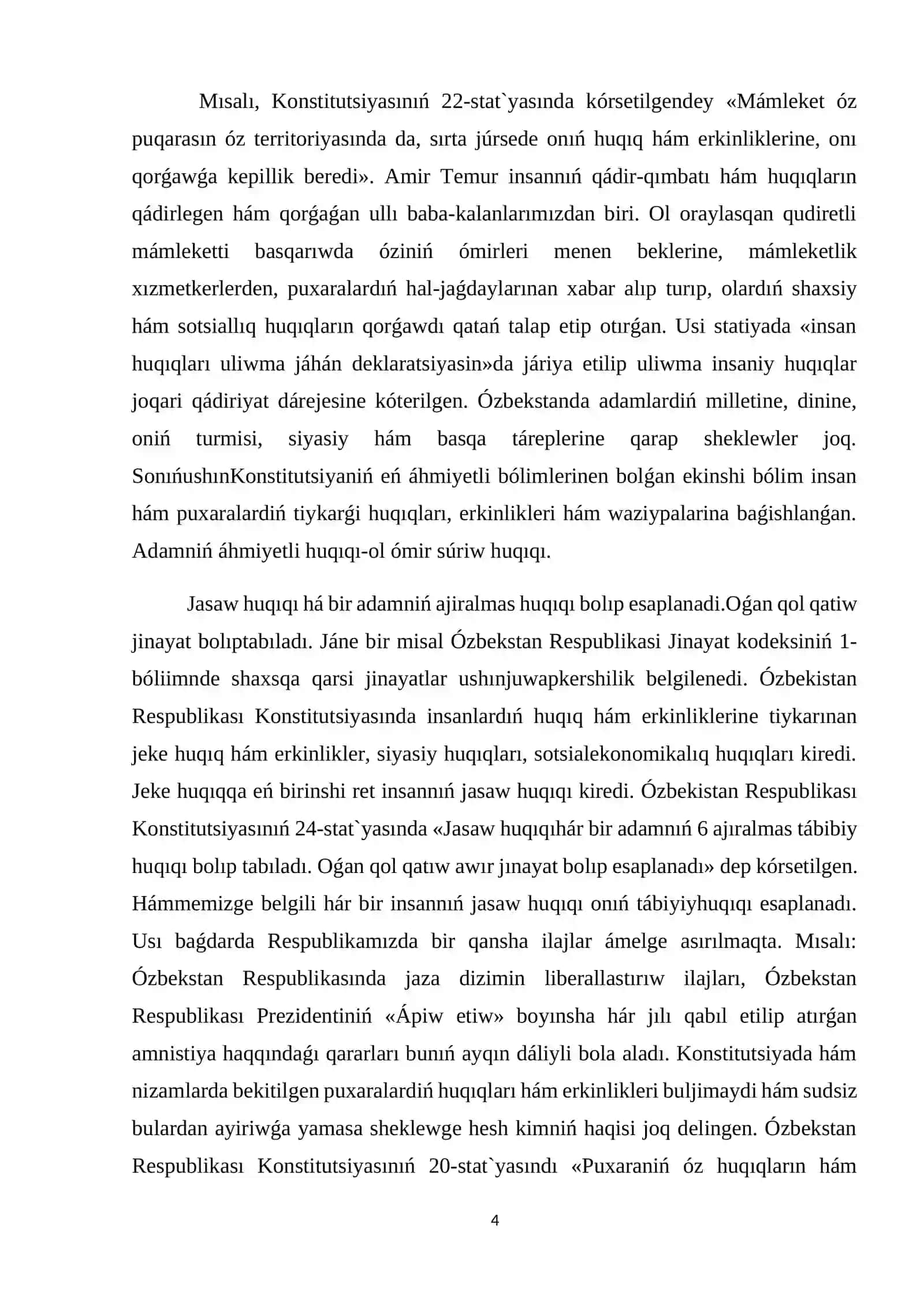 Ózbekstanda insan huqıqları hám erkinlikleri kepillikleriniń jaratılıwı 4