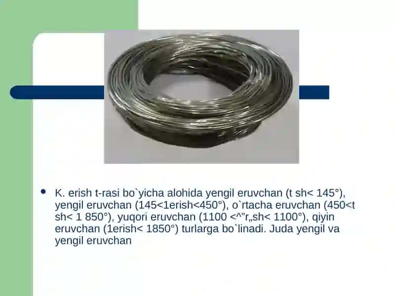 Kavsharlar oson suyuqlanuvchi qotishma 4