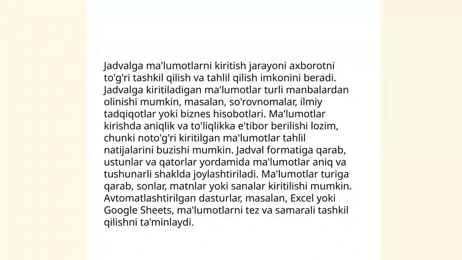 Excel dasturida jadval hosil qilish va uning ustida amallar bajarish 4