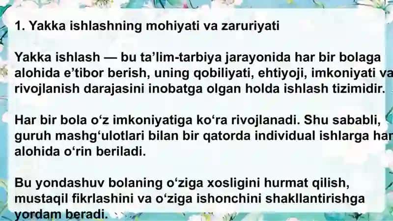 Bolalar bilan yakka ishlashni tashkil etish va rejalashtirish 4