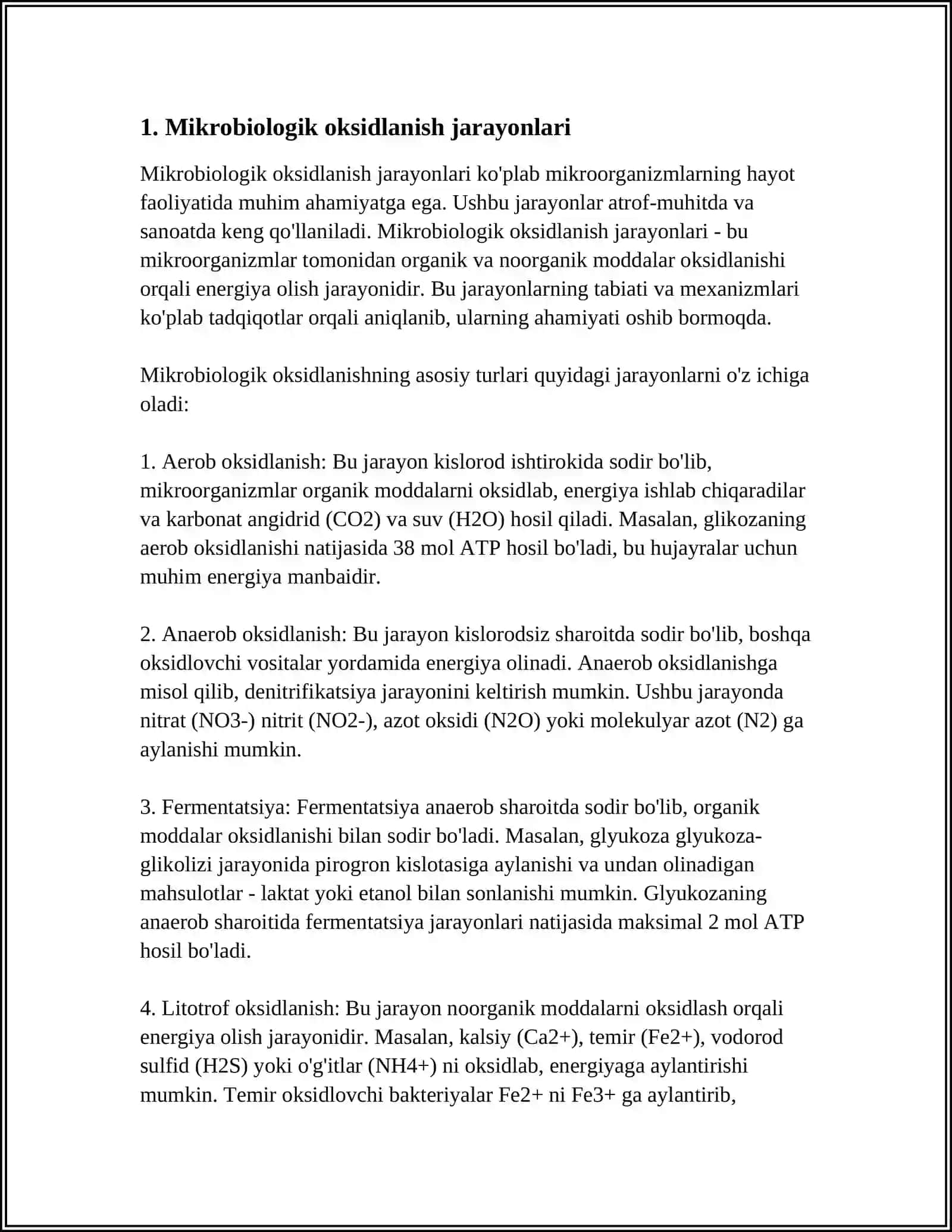 MIKROORGANIZMLAR ISHTIROKIDA BORADIGAN BIOKIMYOVIY JARAYONLAR 4