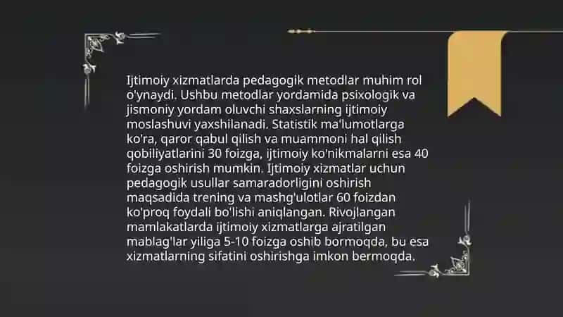 Yoshlarga ijtimoiy xizmat kõrsatish faoliyatning pedagogik komponenti 4