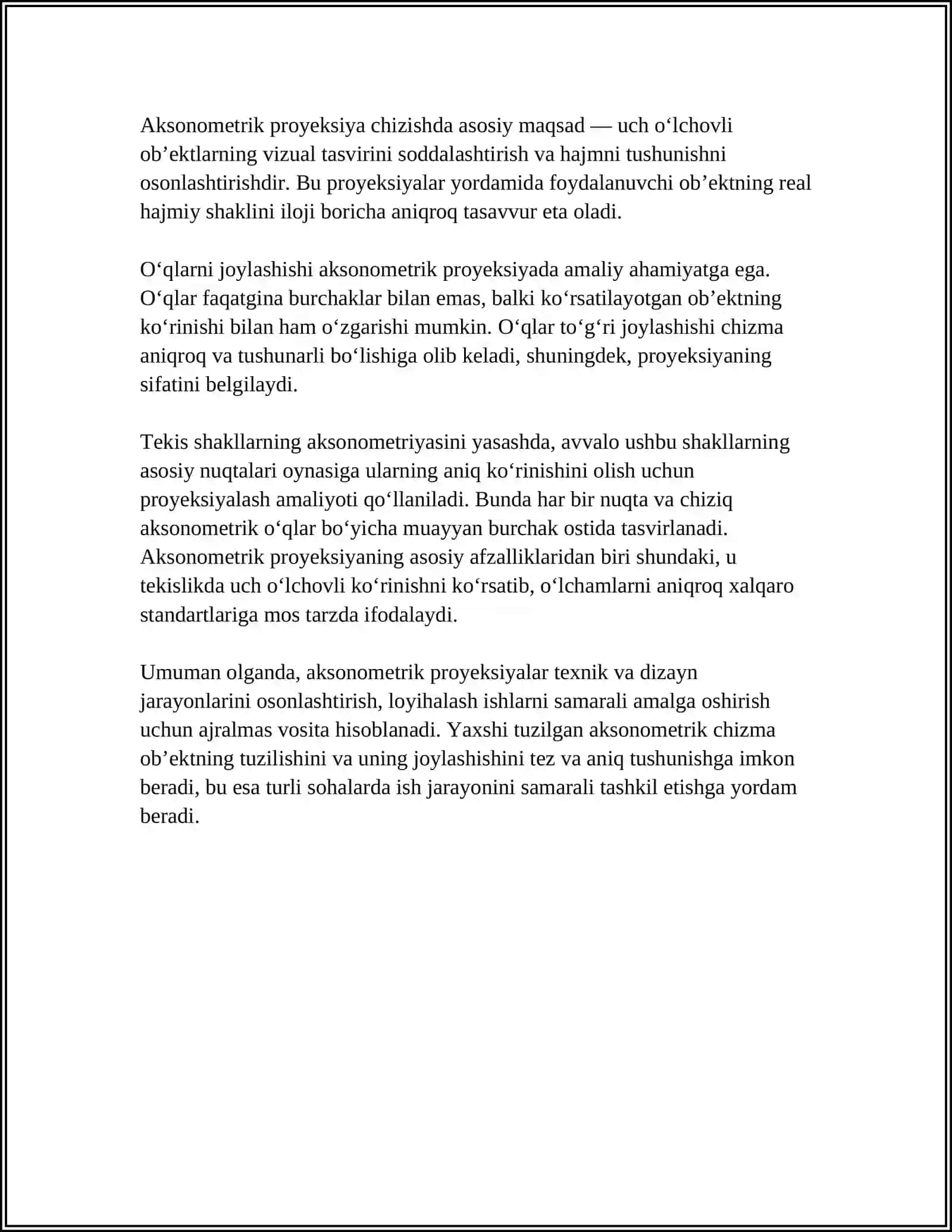 AKSONOMETRIK PROYEKSIYALAR HAQIDA UMUMIY TUSHUNCHA 4