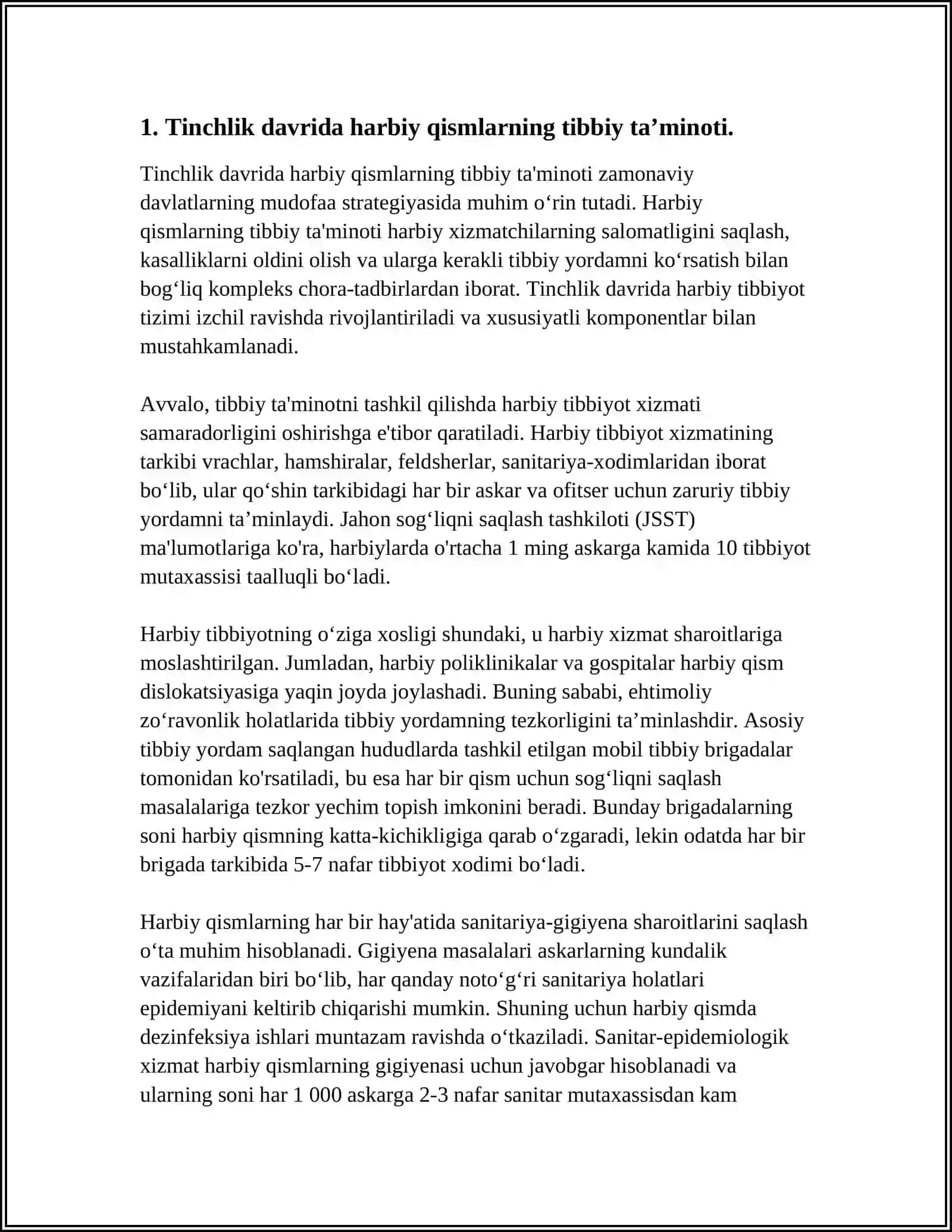 TINCHLIK DAVRIDA HARBIY QISM TIBBIY TA’MINOT XIZMATI 4
