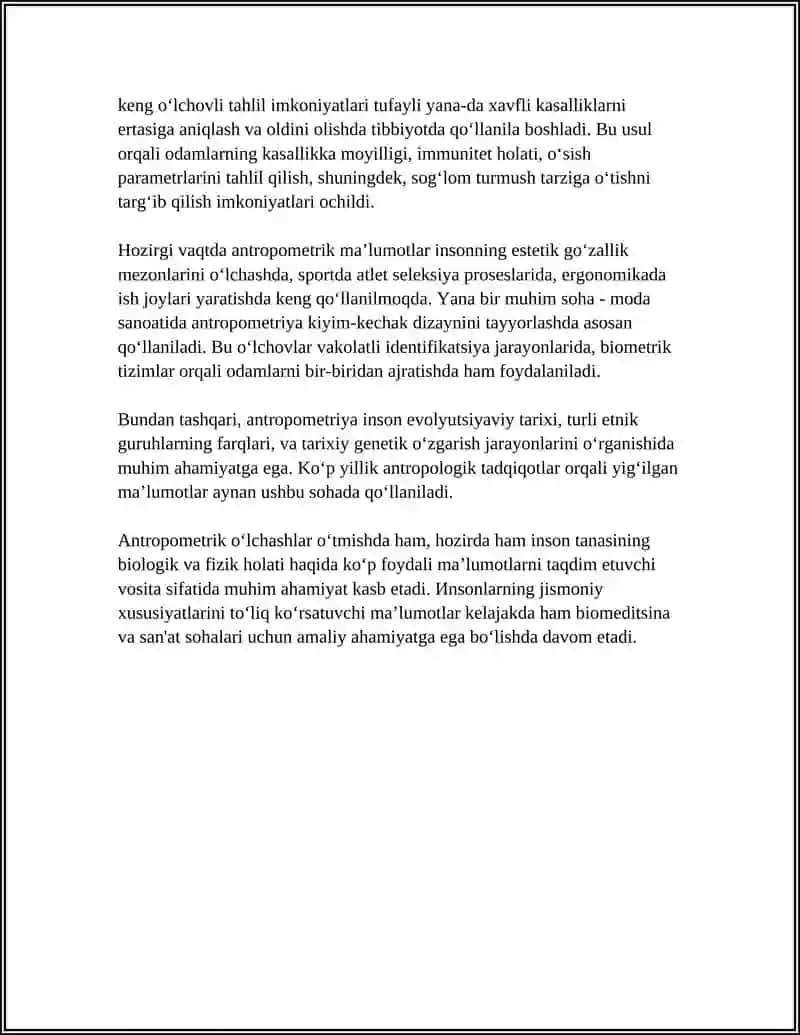 ANTROPOMITRIK OʻLCHASHLAR HAQIDA YOZISH REFERAT 4
