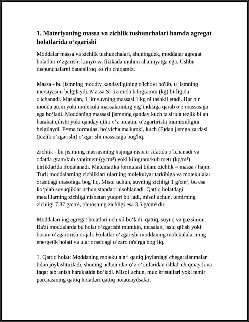MATERIYANING ASOSIY FIZIKAVIY XOSSALARI VA UNING TURLI AGREGATHOLATLARIDAGI XUSUSIYATLARI 4