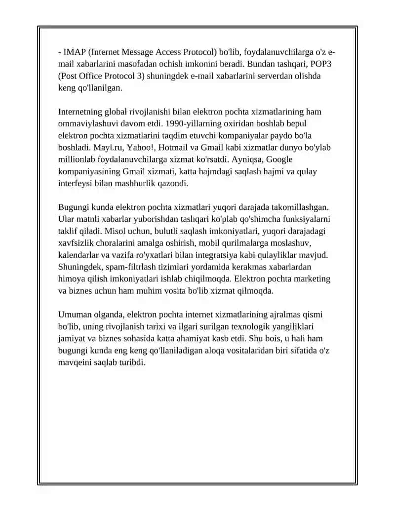 INTERNET VA INTERNET XIZMATLARI.ELEKTRON POCHTA XIZMATLARI 4