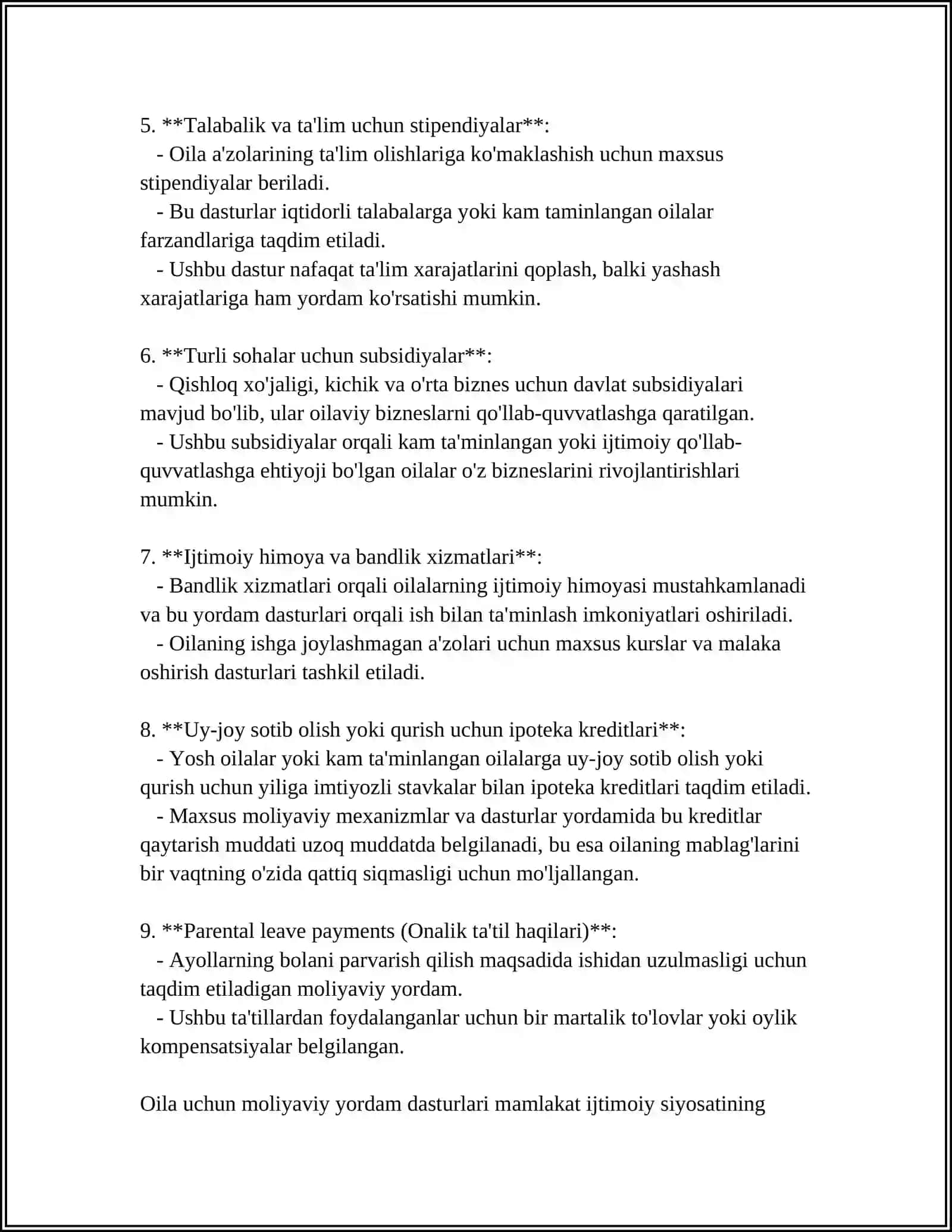 BOZOR MUNOSABATLARI SHAROITIDA DAVLATNI OILALARGA YORDAM BERISHI 4