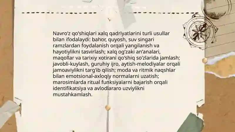 Navroʻz '' qoʻshiqlari va Mamatqul Joʻrayev ilmiy merosini oʻrganish 4