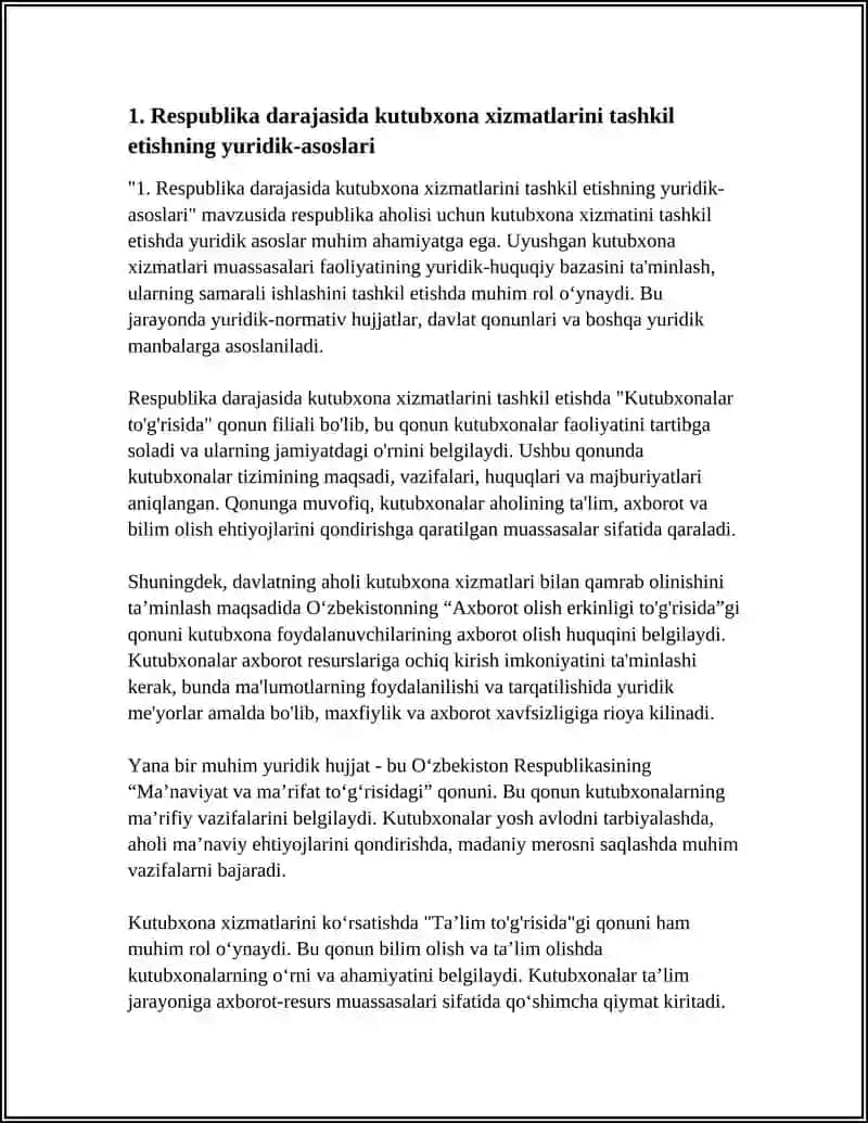 Respublika darajasida kutubxona xizmatlarini tashkil etishning yuridik-asoslari 4