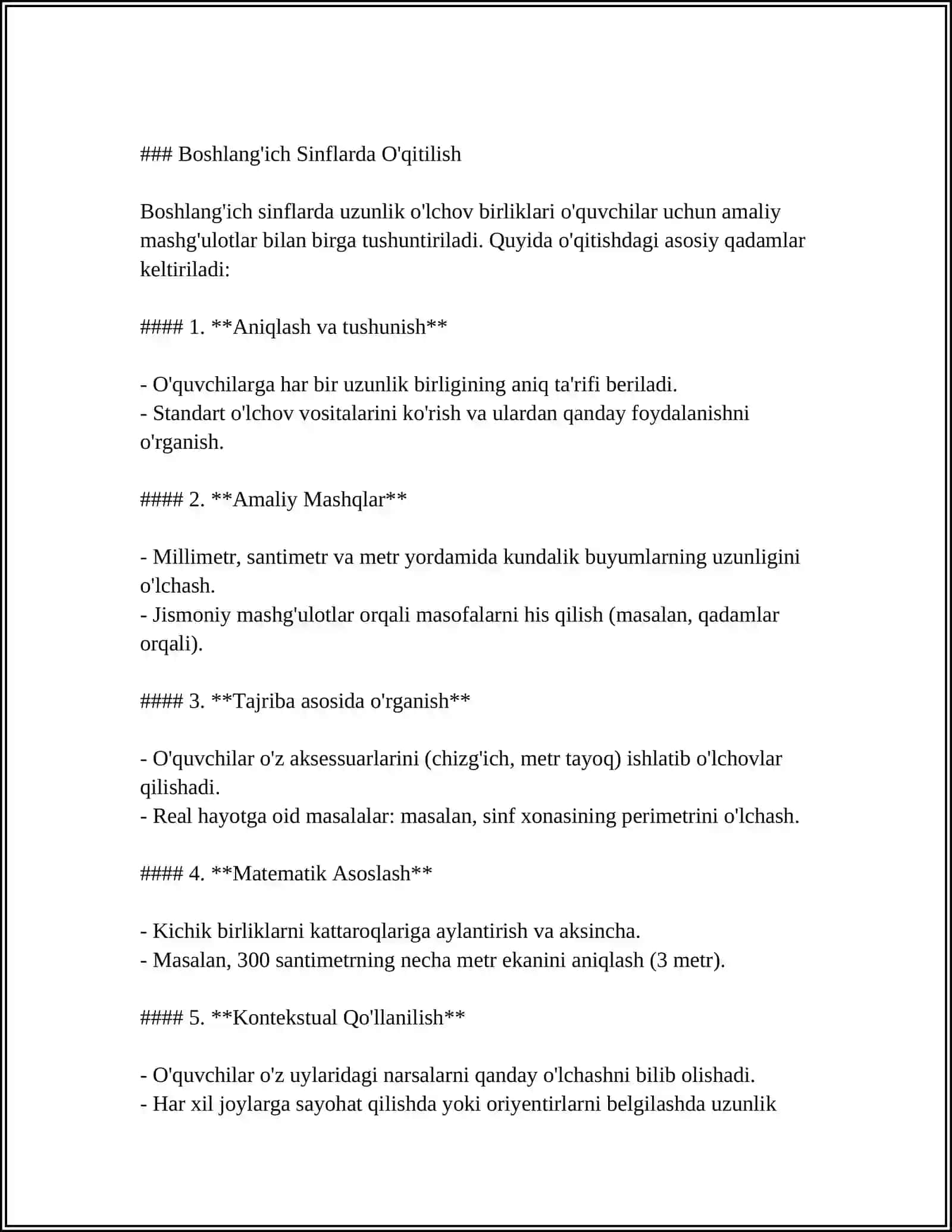 BOSHLANG'ICH SINFLARDA UZUNLIK, MASSA, SIG'IM MIQDORLARINI O'QITISH JARAYONIDA AMALIY ISHLARNING ROLI 4