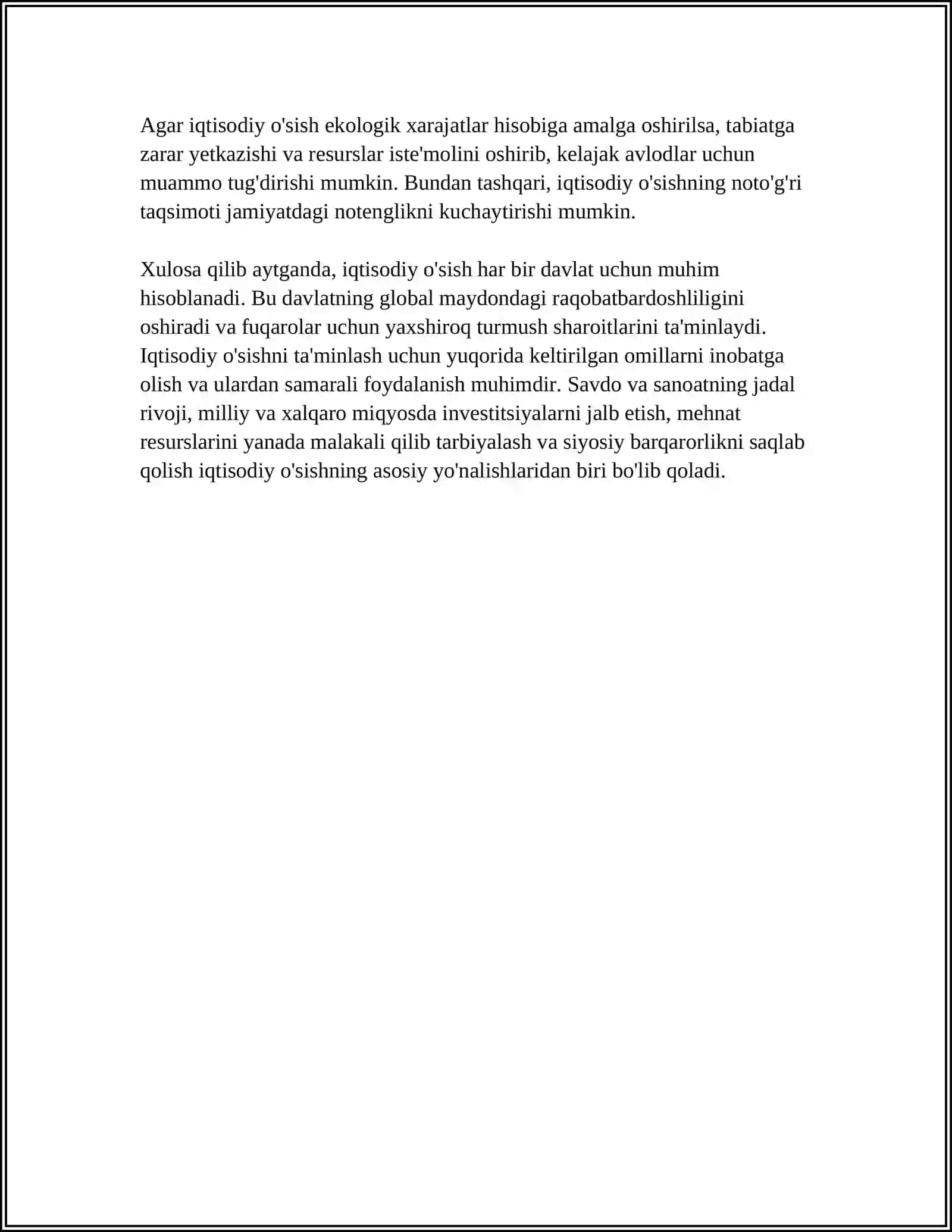 IQTISODIY ÔSISHNING MOHIYATI, ASOSIY TAVSIFNOMASI VA MODELI 4