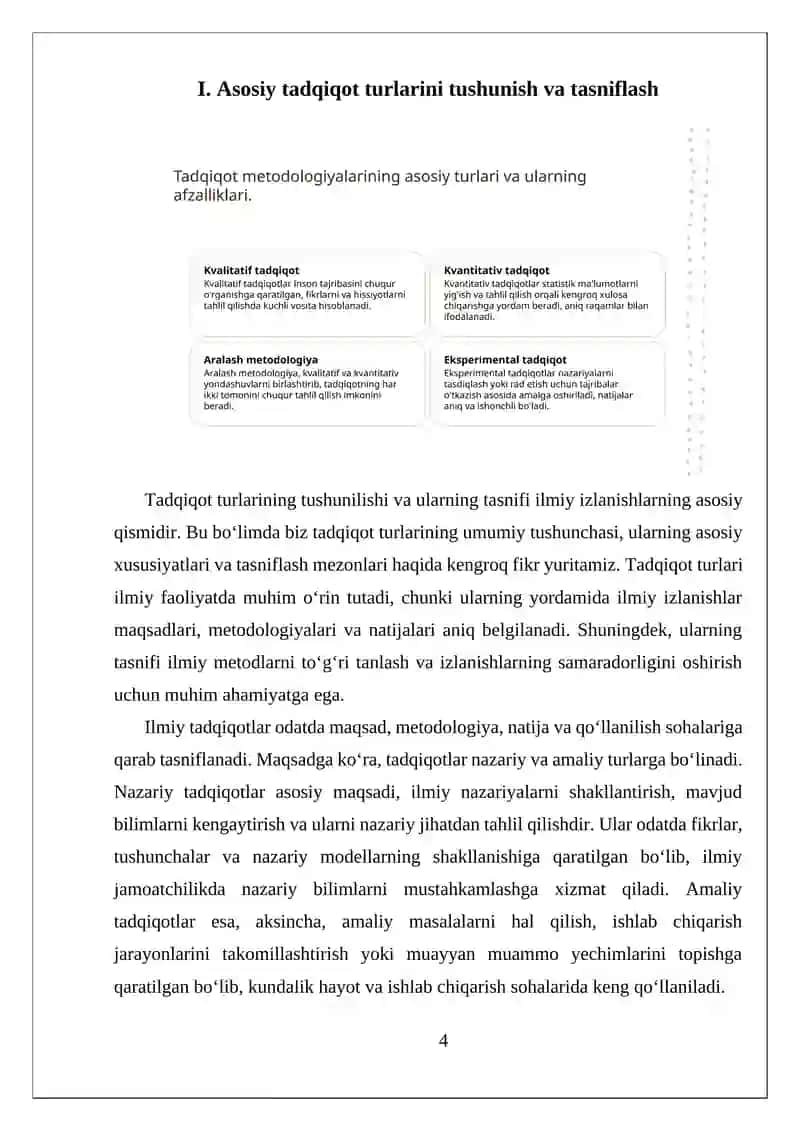 Tadqiqot turlarini ularning yoʻnalishlari boʻyicha tasniflanishi 4